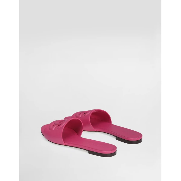 Lilac Dolce & Gabbana Calfskin slides with DG logo, view 3 | Flip Flops & Slides