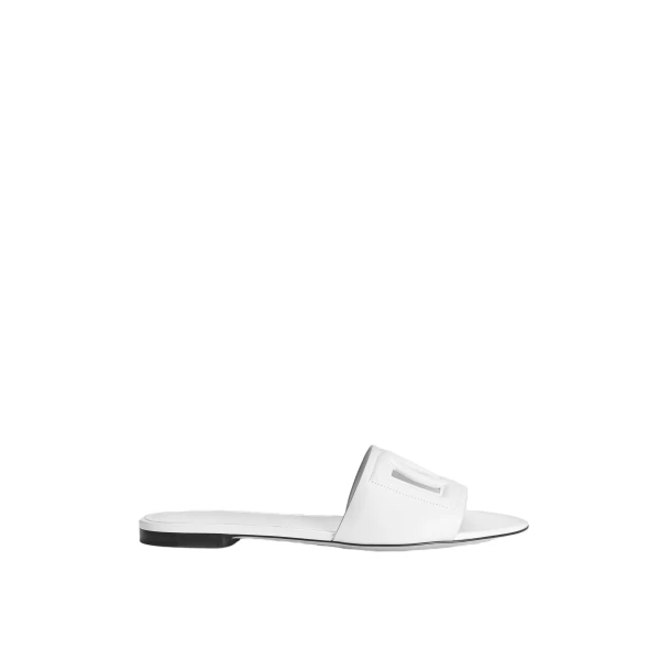 White Dolce & Gabbana Calfskin slides with DG logo | Flip Flops & Slides