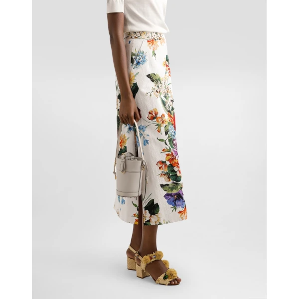 Beige Dolce & Gabbana Capri bucket bag in calfskin and canvas, view 2 | Bucket Bags