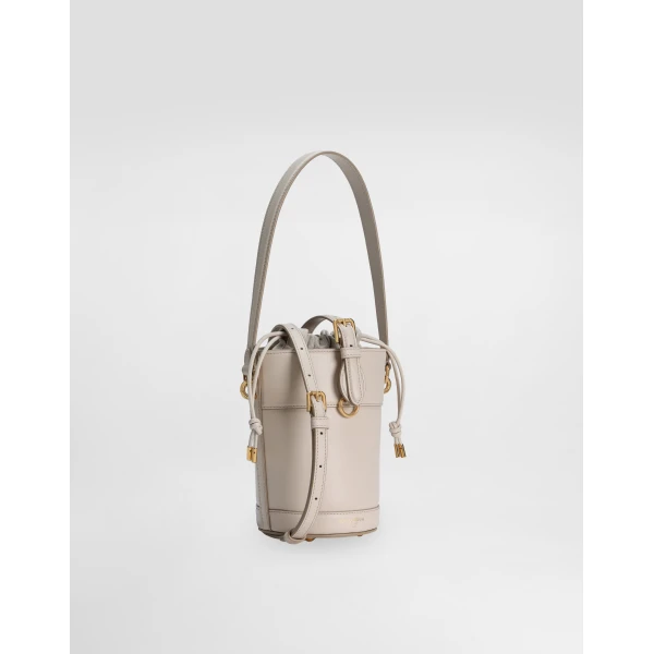 Beige Dolce & Gabbana Capri bucket bag in calfskin and canvas, view 3 | Bucket Bags