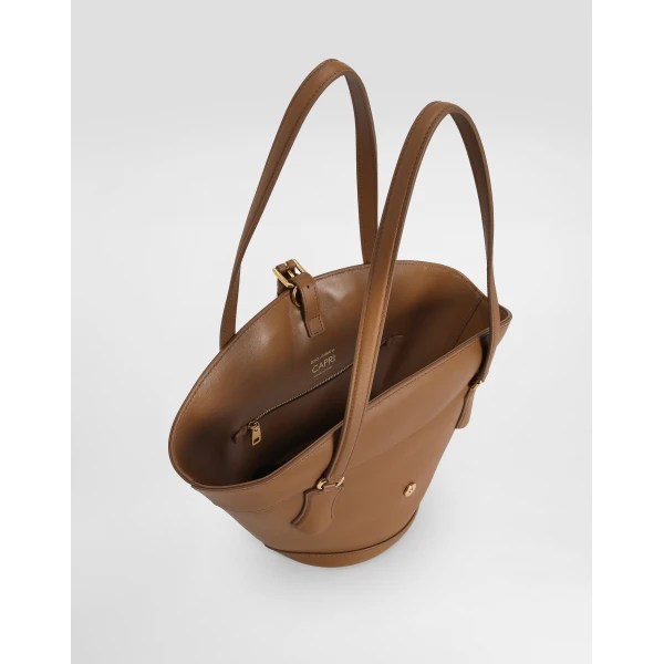 Brown Dolce & Gabbana Capri coffa bag in calfskin, view 4 | Totes & Top-Handle Bags