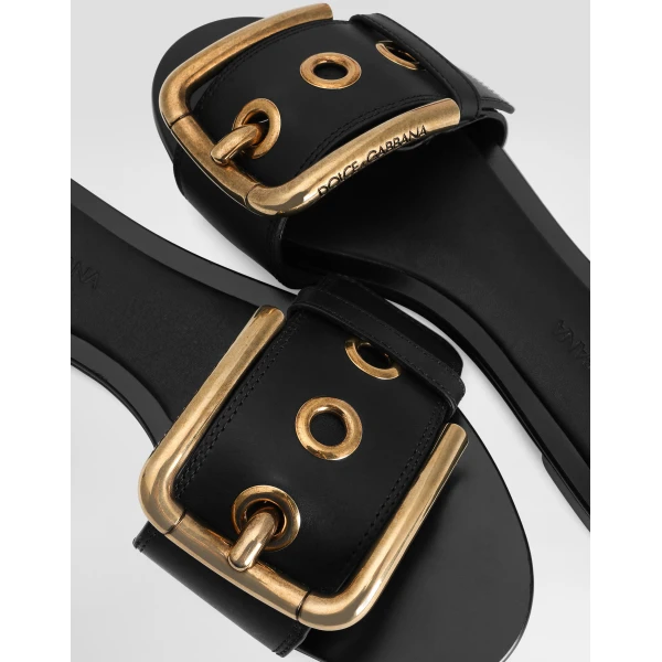 Black Dolce & Gabbana Cowhide flat slippers, view 4 | Flip Flops & Slides