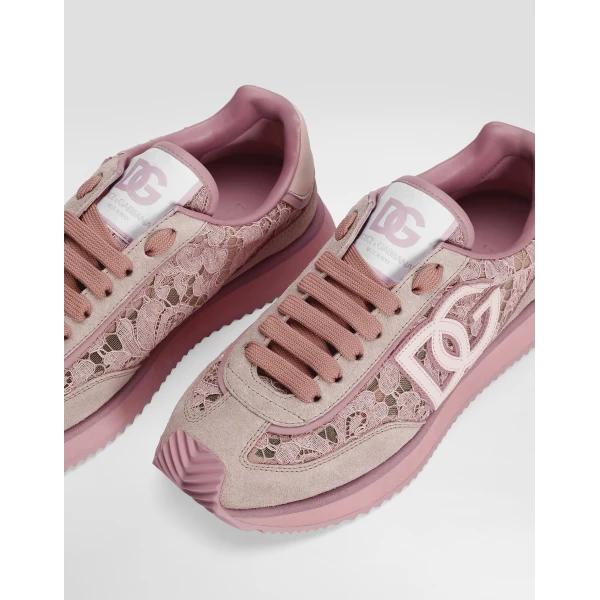 Multicolour Dolce & Gabbana DG Cushion sneakers in lace and calfskin, view 4 | Sneakers