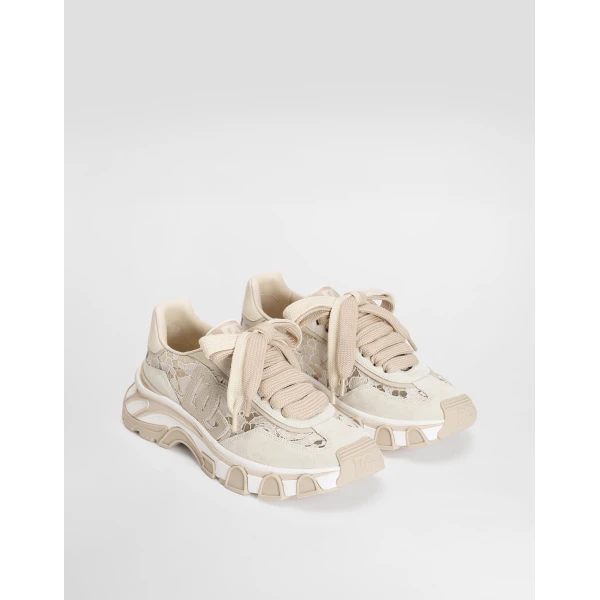 Cream Dolce & Gabbana DG country road sneakers in lace, view 2 | Sneakers