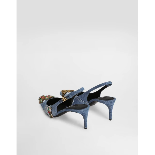 Multicolour Dolce & Gabbana Denim patchwork slingback with embroidery, view 3 | Heels