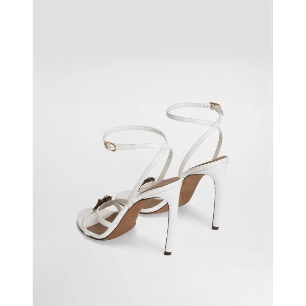 White Dolce & Gabbana Devotion calfskin sandals, view 3 | Sandals