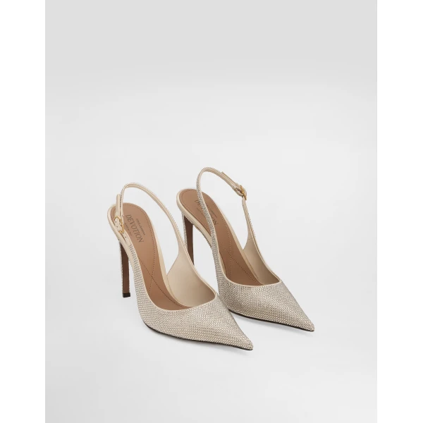 Multicolour Dolce & Gabbana Devotion satin slingback with rhinestones, view 2 | Heels