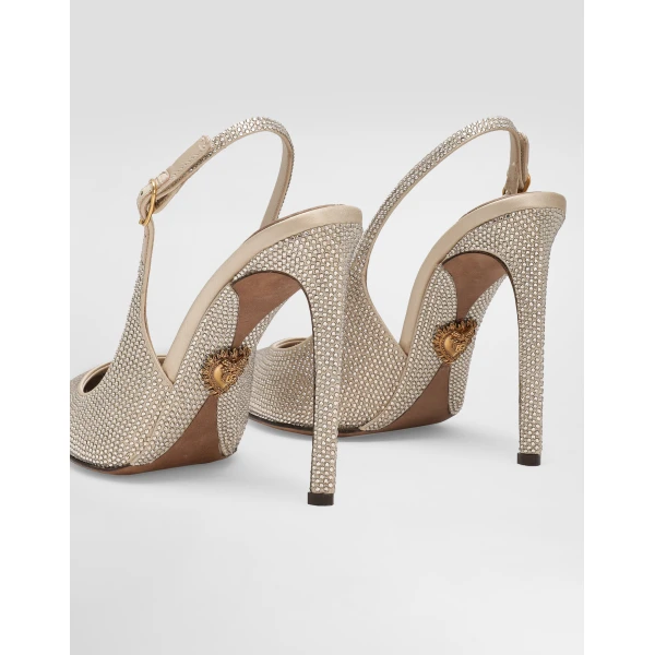 Multicolour Dolce & Gabbana Devotion satin slingback with rhinestones, view 4 | Heels