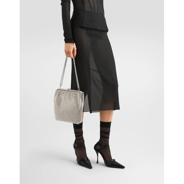 Azure Dolce & Gabbana Dina shoulder and crossbody bag in crystal mesh, view 3 | Shoulder & Crossbody Bags