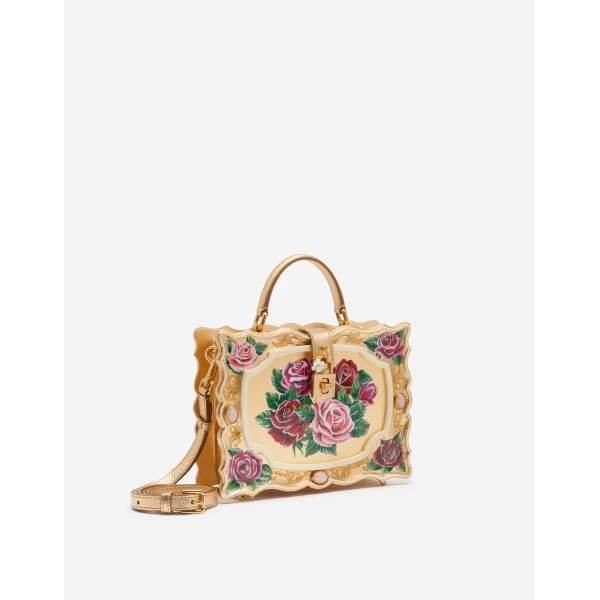 Multicolour Dolce & Gabbana Dolce Box bag in golden hand-painted wood, view 2 | Totes & Top-Handle Bags
