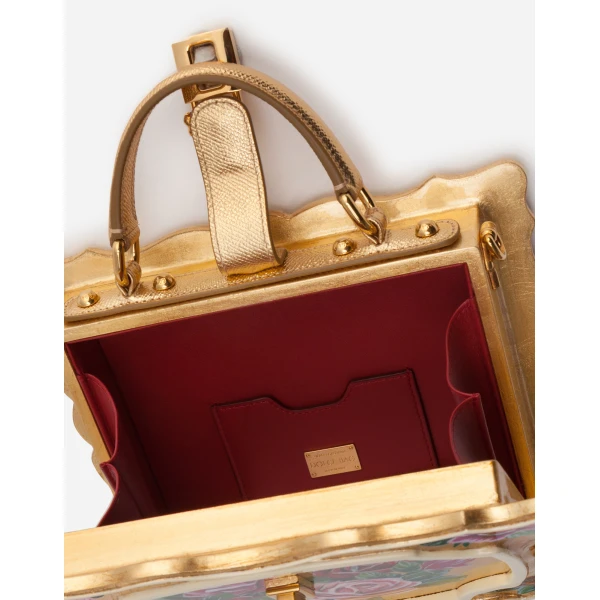 Multicolour Dolce & Gabbana Dolce Box bag in golden hand-painted wood, view 4 | Totes & Top-Handle Bags