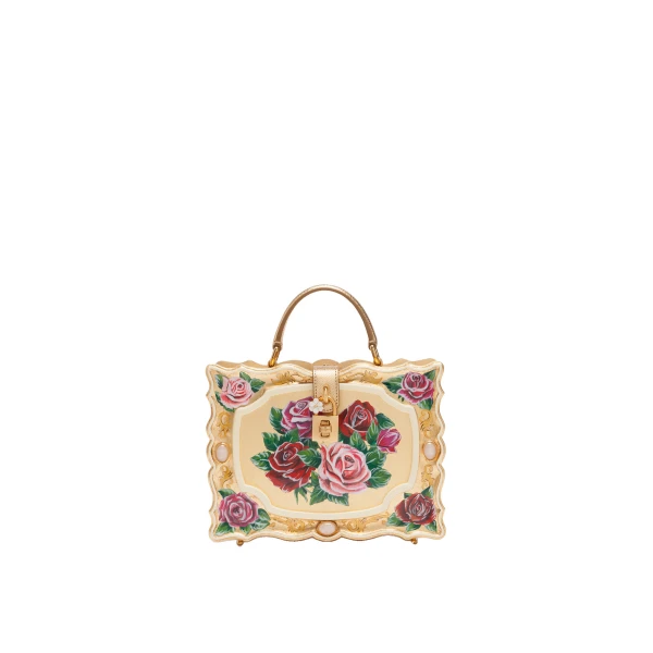 Multicolour Dolce & Gabbana Dolce Box bag in golden hand-painted wood | Totes & Top-Handle Bags