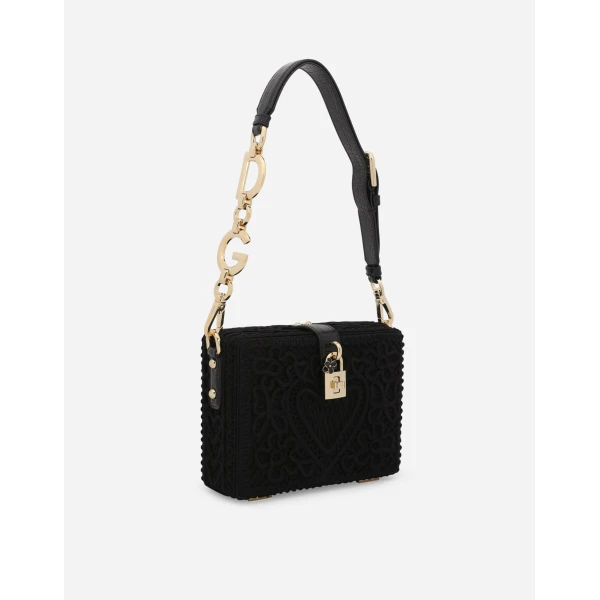 Black Dolce & Gabbana Dolce Box bag with cordonetto detailing, view 3 | Totes & Top-Handle Bags