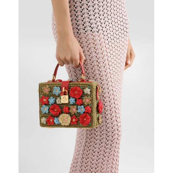 Multicolour Dolce & Gabbana Dolce Box raffia crochet handbag, view 2 | Totes & Top-Handle Bags