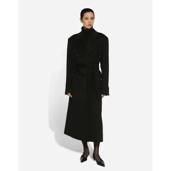 Black Dolce & Gabbana Double-breasted cashmere baize coat with belt, view 2 | Coats