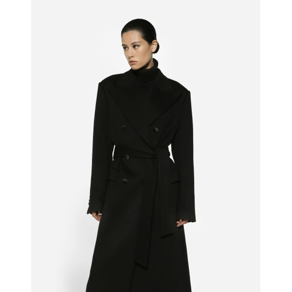 Black Dolce & Gabbana Double-breasted cashmere baize coat with belt, view 4 | Coats