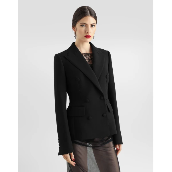 Black Dolce & Gabbana Double-breasted jacket in double wool crêpe, view 4 | Blazers