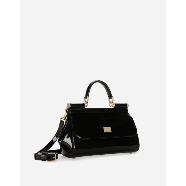 Black Dolce & Gabbana Elongated medium Sicily handbag in polished calfskin, view 3 | Totes & Top-Handle Bags