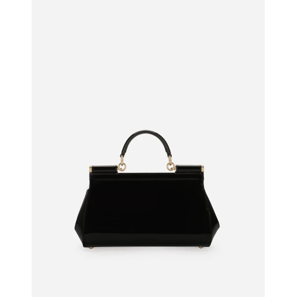 Black Dolce & Gabbana Elongated medium Sicily handbag in polished calfskin, view 4 | Totes & Top-Handle Bags