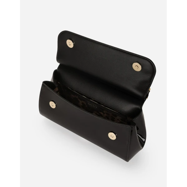 Black Dolce & Gabbana Elongated medium Sicily handbag in polished calfskin, view 5 | Totes & Top-Handle Bags