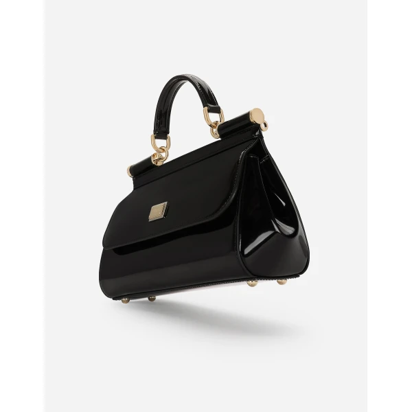Black Dolce & Gabbana Elongated medium Sicily handbag in polished calfskin, view 6 | Totes & Top-Handle Bags