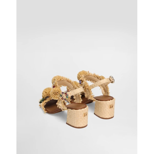 Multicolour Dolce & Gabbana Embroidered sandal with fringes, view 3 | Sandals