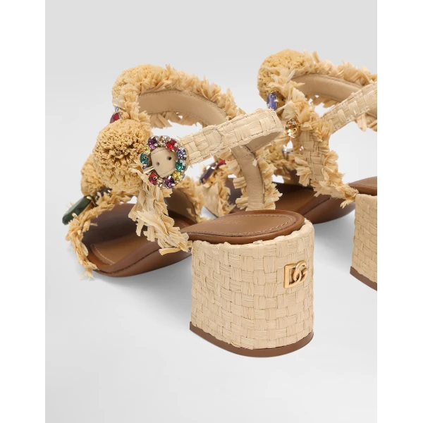 Multicolour Dolce & Gabbana Embroidered sandal with fringes, view 4 | Sandals