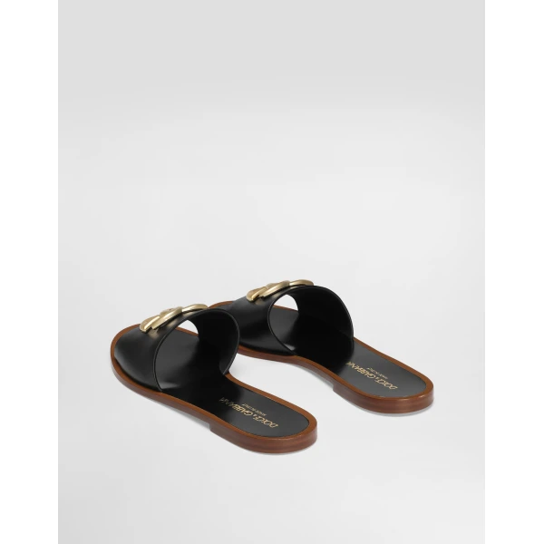 Black Dolce & Gabbana Flat slippers in calfskin, view 3 | Flip Flops & Slides