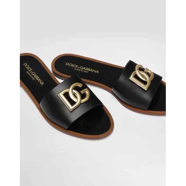 Black Dolce & Gabbana Flat slippers in calfskin, view 4 | Flip Flops & Slides