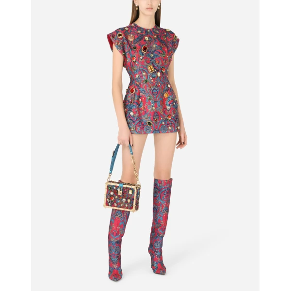 Multicolour Dolce & Gabbana Jacquard Dolce Box bag with embroidery, view 2 | Totes & Top-Handle Bags