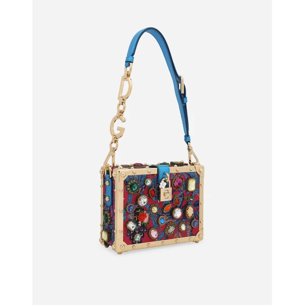 Multicolour Dolce & Gabbana Jacquard Dolce Box bag with embroidery, view 3 | Totes & Top-Handle Bags