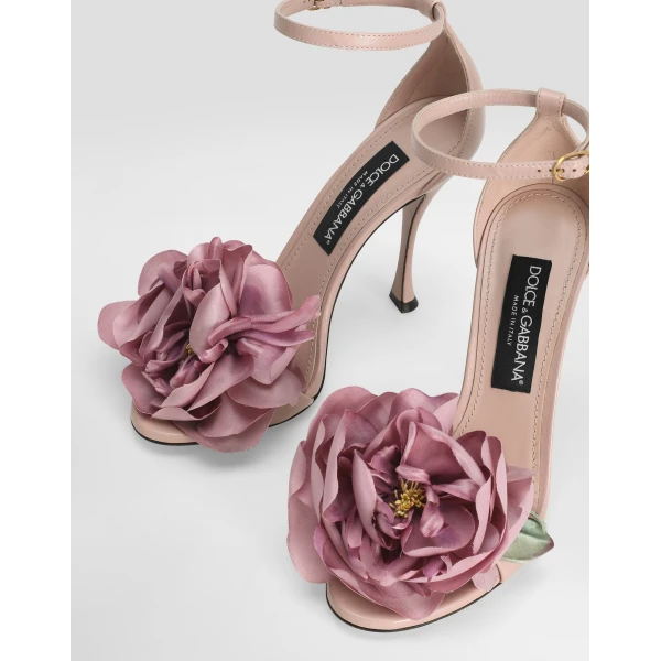 Multicolour Dolce & Gabbana Keira leather sandals with flower application, view 4 | Sandals
