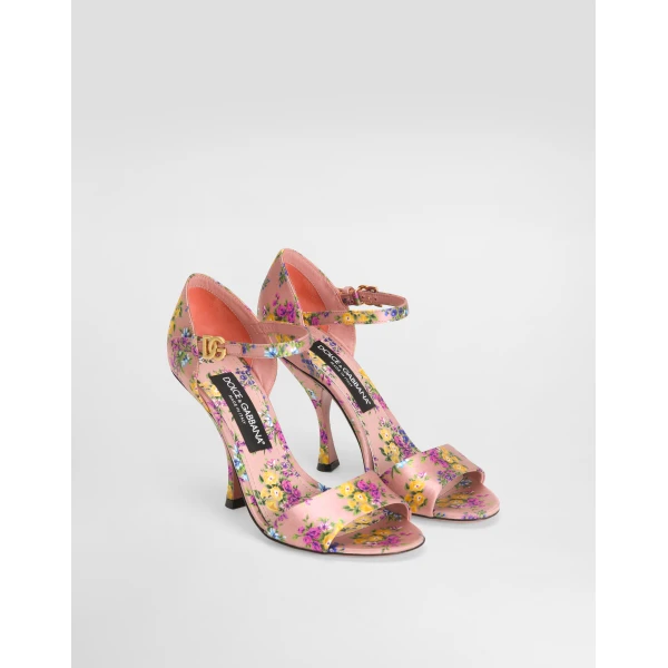 Multicolour Dolce & Gabbana Keira satin sandal with little flowers print, view 2 | Sandals