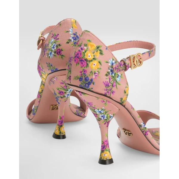 Multicolour Dolce & Gabbana Keira satin sandal with little flowers print, view 4 | Sandals