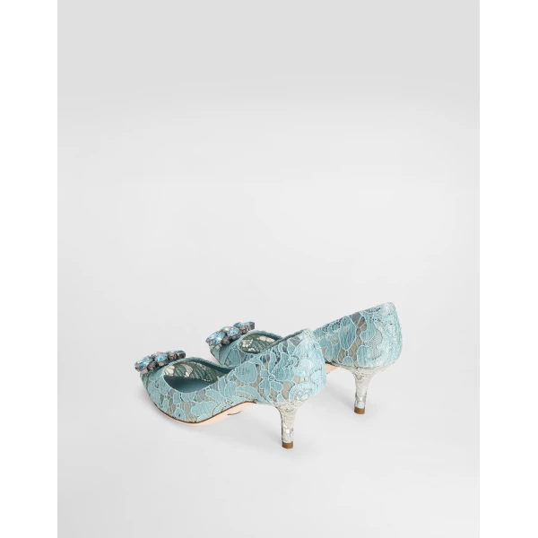 Azure Dolce & Gabbana Lace rainbow pumps with brooch detailing, view 3 | Heels