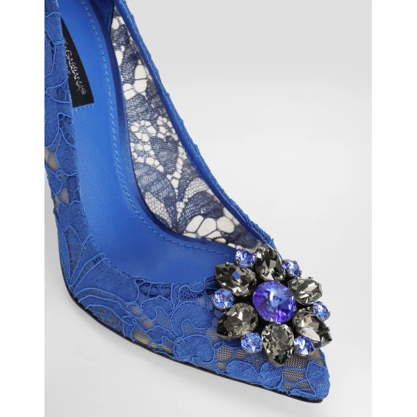 Blue Dolce & Gabbana Lace rainbow pumps with brooch detailing, view 4 | Heels