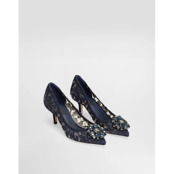 Blue Dolce & Gabbana Lace rainbow pumps with brooch detailing, view 2 | Heels