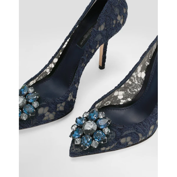 Blue Dolce & Gabbana Lace rainbow pumps with brooch detailing, view 4 | Heels