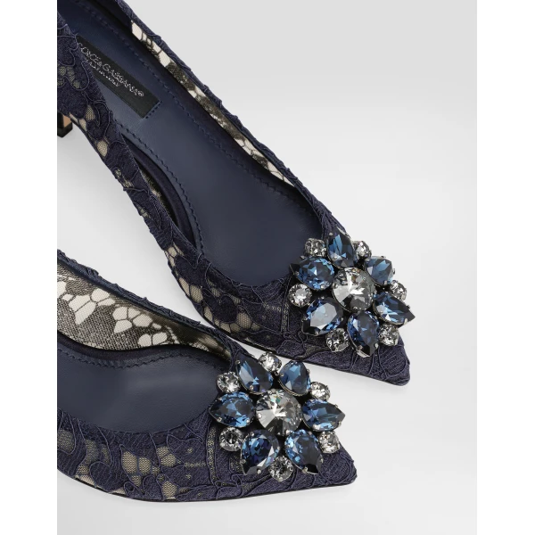 Blue Dolce & Gabbana Lace rainbow pumps with brooch detailing, view 5 | Heels