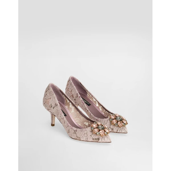 Blush Dolce & Gabbana Lace rainbow pumps with brooch detailing, view 2 | Heels