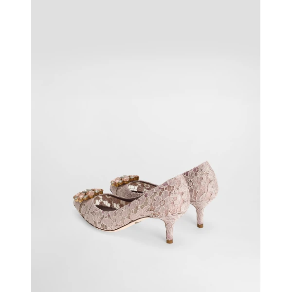 Blush Dolce & Gabbana Lace rainbow pumps with brooch detailing, view 3 | Heels