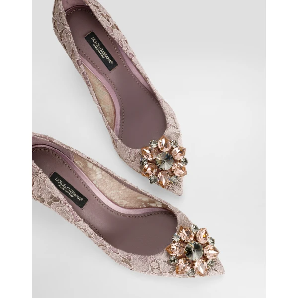 Blush Dolce & Gabbana Lace rainbow pumps with brooch detailing, view 4 | Heels