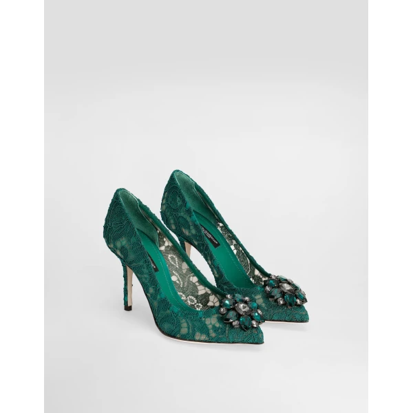 Green Dolce & Gabbana Lace rainbow pumps with brooch detailing, view 2 | Heels