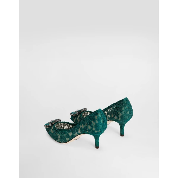Green Dolce & Gabbana Lace rainbow pumps with brooch detailing, view 3 | Heels