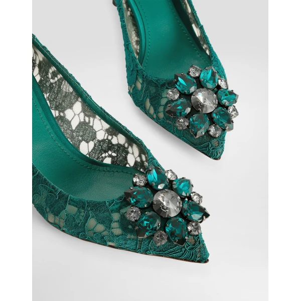 Green Dolce & Gabbana Lace rainbow pumps with brooch detailing, view 4 | Heels