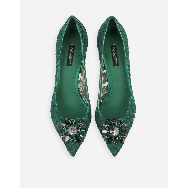 Green Dolce & Gabbana Lace rainbow pumps with brooch detailing, view 5 | Heels