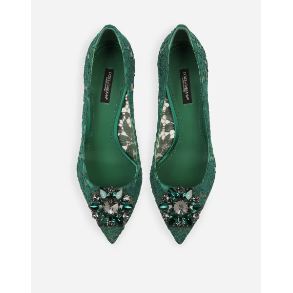 Green Dolce & Gabbana Lace rainbow pumps with brooch detailing, view 5 | Heels