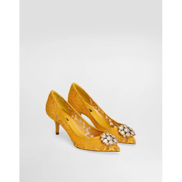 Yellow Dolce & Gabbana Lace rainbow pumps with brooch detailing, view 2 | Heels