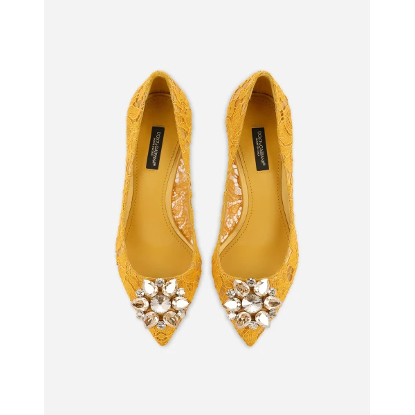 Yellow Dolce & Gabbana Lace rainbow pumps with brooch detailing, view 5 | Heels