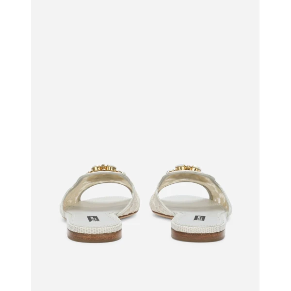Grey Dolce & Gabbana Lace rainbow slides with brooch detailing, view 3 | Flip Flops & Slides